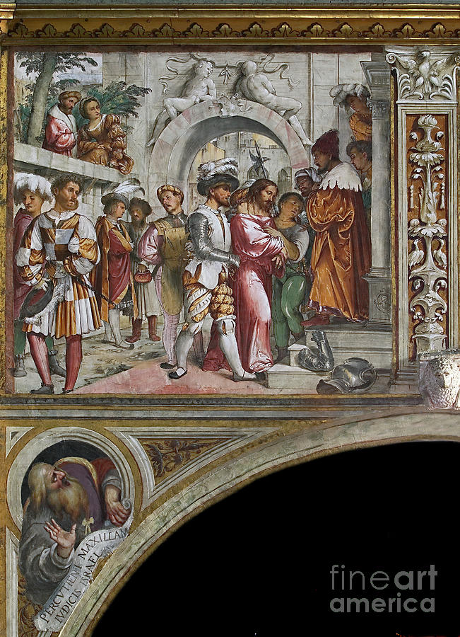 Jesus Christ Painting - Jesus In Front Of Pontius Pilate, 1519 by Girolamo Romanino