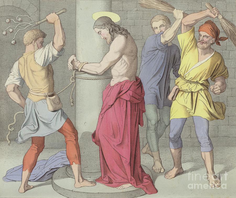 Jesus Is Scourged At The Pillar Drawing by German School - Fine Art America