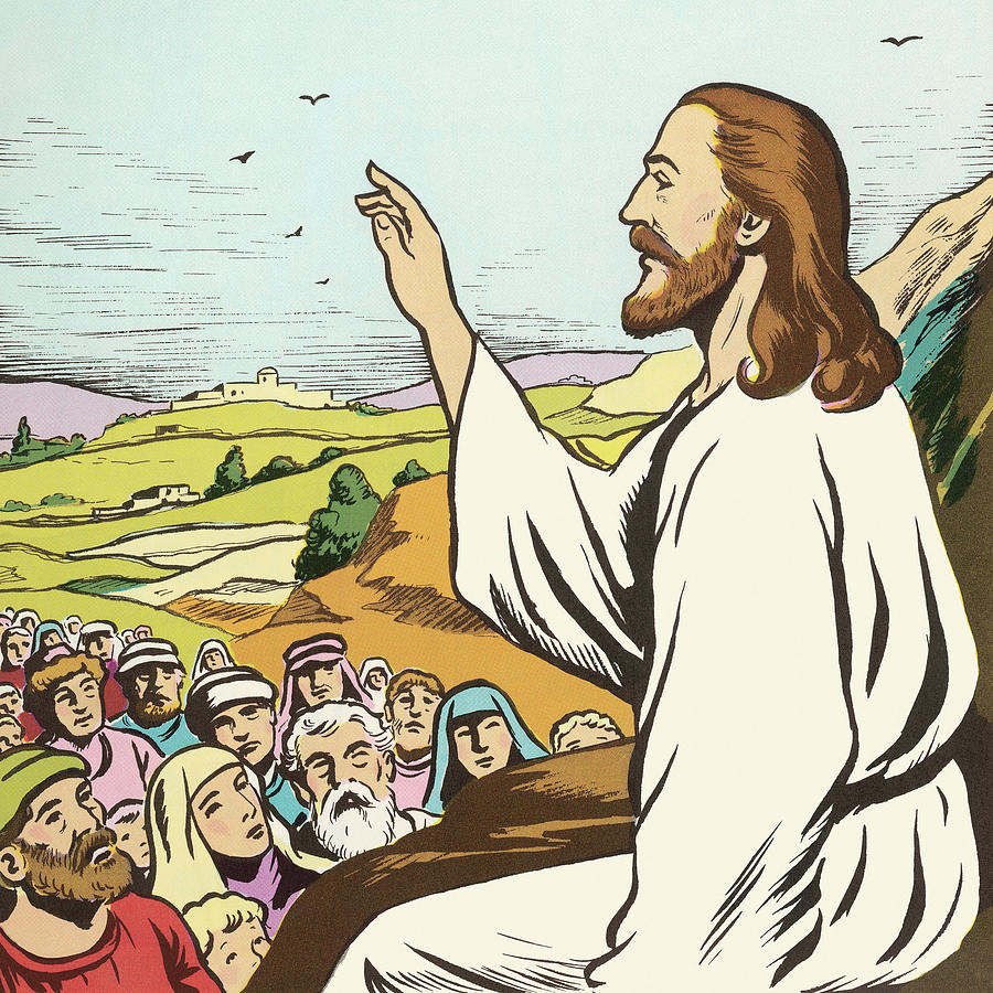 Vintage Drawing - Jesus Preaching to People by CSA Images