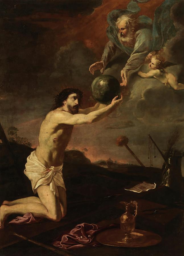 Jesus Receiving the World from God the Father. Ca. 1657. Oil on canvas. Painting by Antonio Arias Fernandez