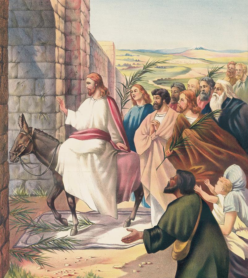 Jesus Riding Into Jerusalem by Stecher Litho. Co