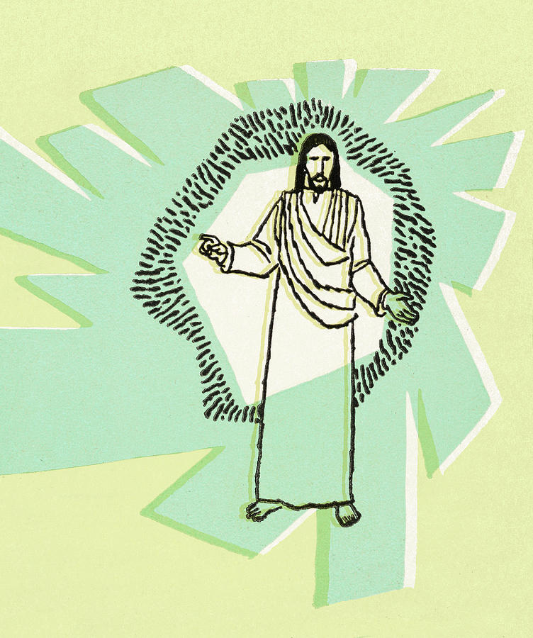 Easter Drawing - Jesus With Green Background by CSA Images
