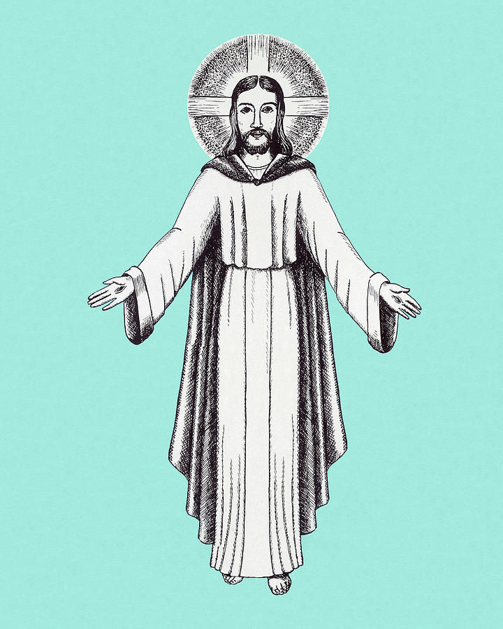 Vintage Drawing - Jesus With Halo by CSA Images
