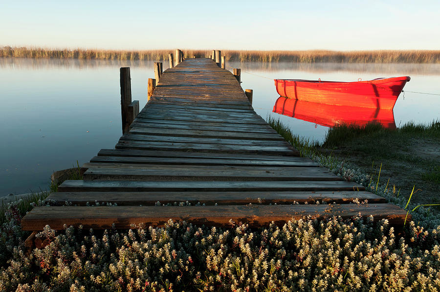 Jetty And Red Boat, Velddrif, Western Photograph by Peter Chadwick