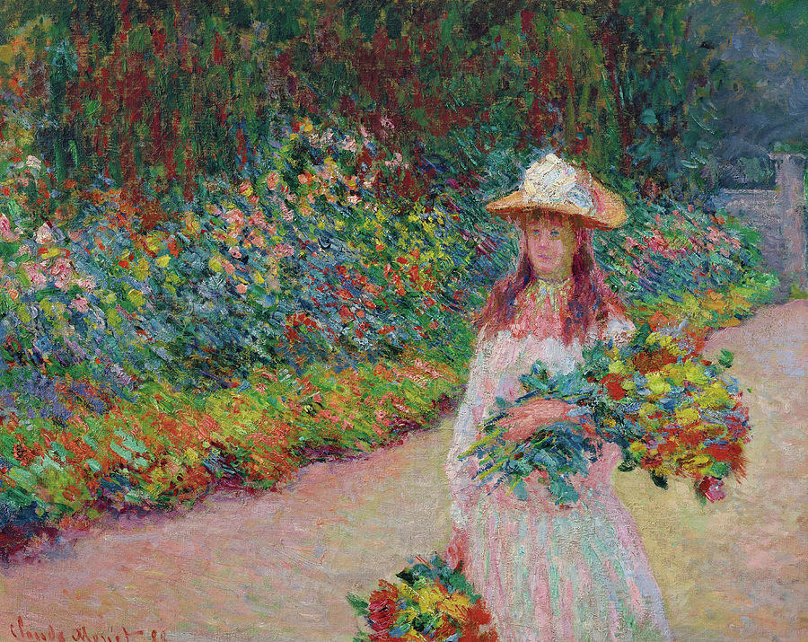 Jeune Fille Dans Le Jardin De Giverny Painting By Claude Monet