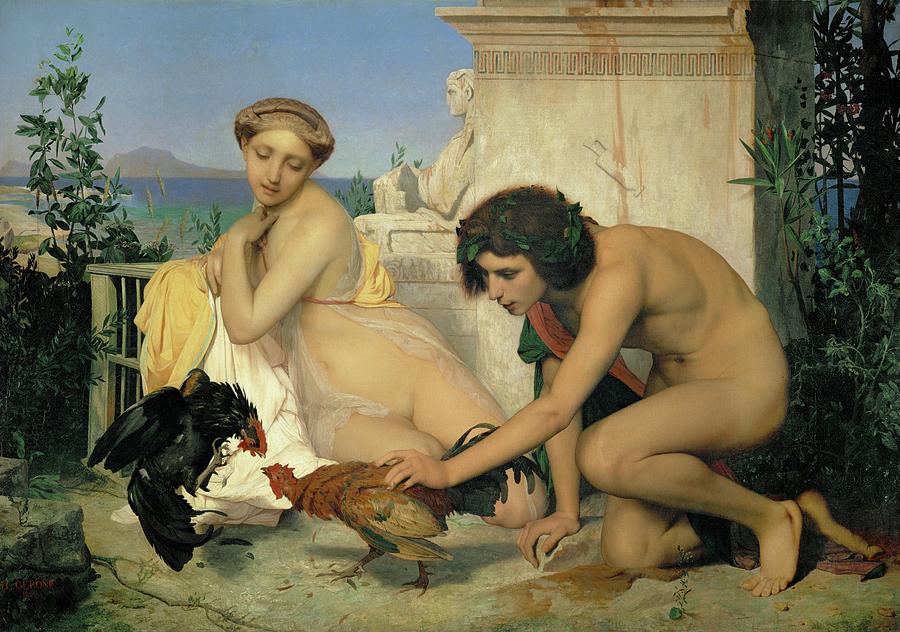 Jeuns Grecs faisant battre des coqs-Young Greeks with fighting cocks, 1846. Painting by Jean Leon Gerome -1824-1904-