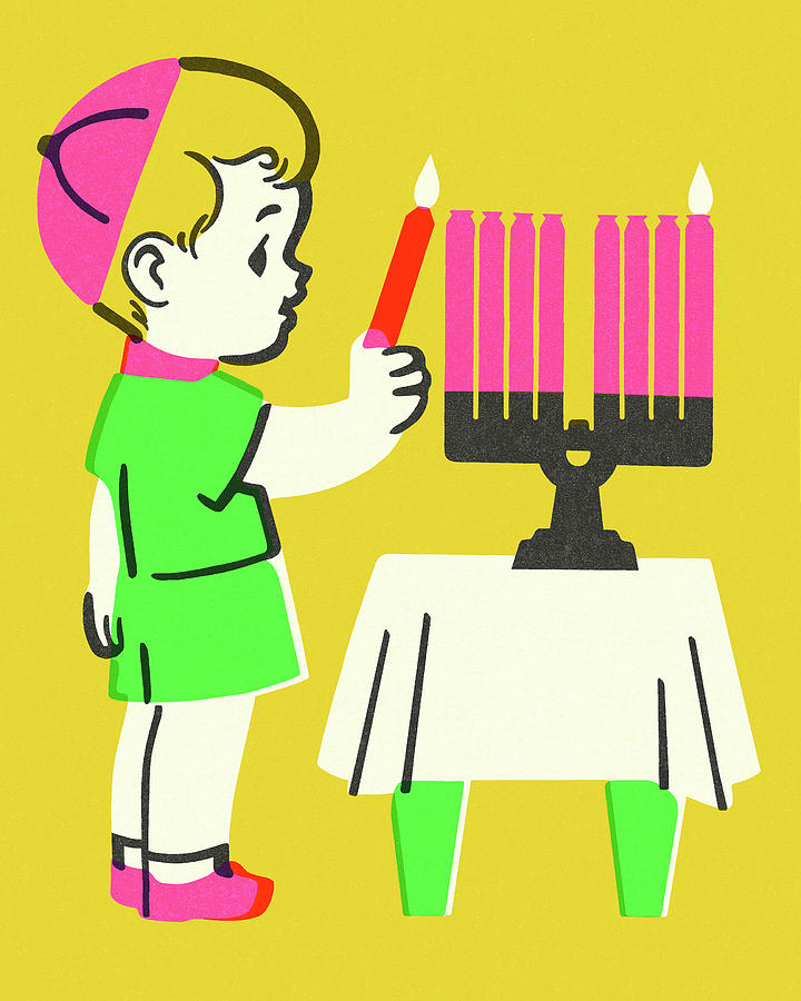 Hanukkah Drawing - Jewish Boy Lighting a Menorah by CSA Images