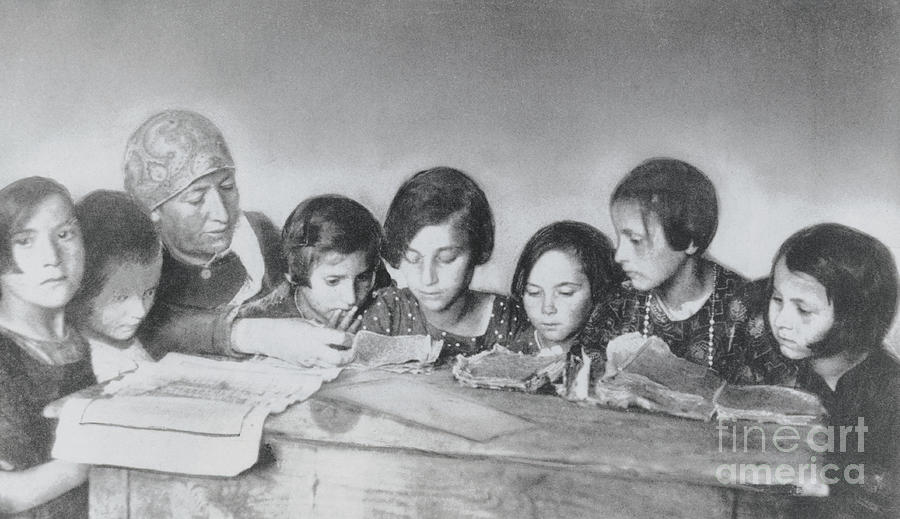 jewish-teacher-with-her-girl-students-photograph-by-bettmann