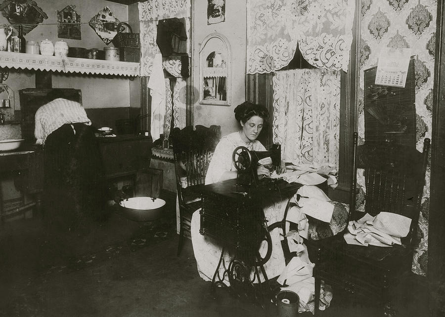 Jewish woman manufactures lace from their tenement apartment Painting by 