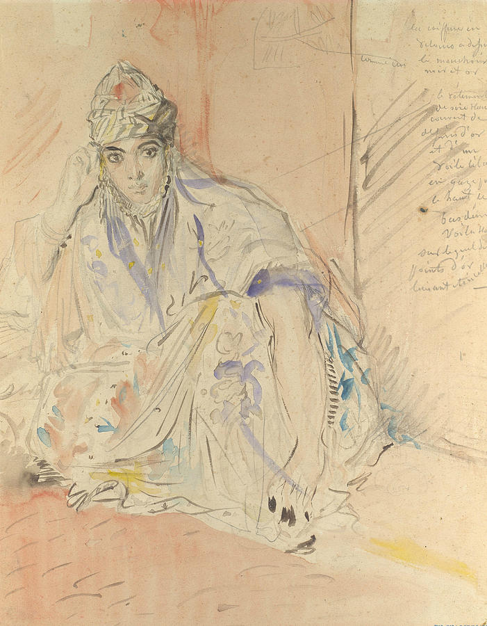 Jewish Woman of Algiers Seated on the Ground Drawing by Theodore Chasseriau