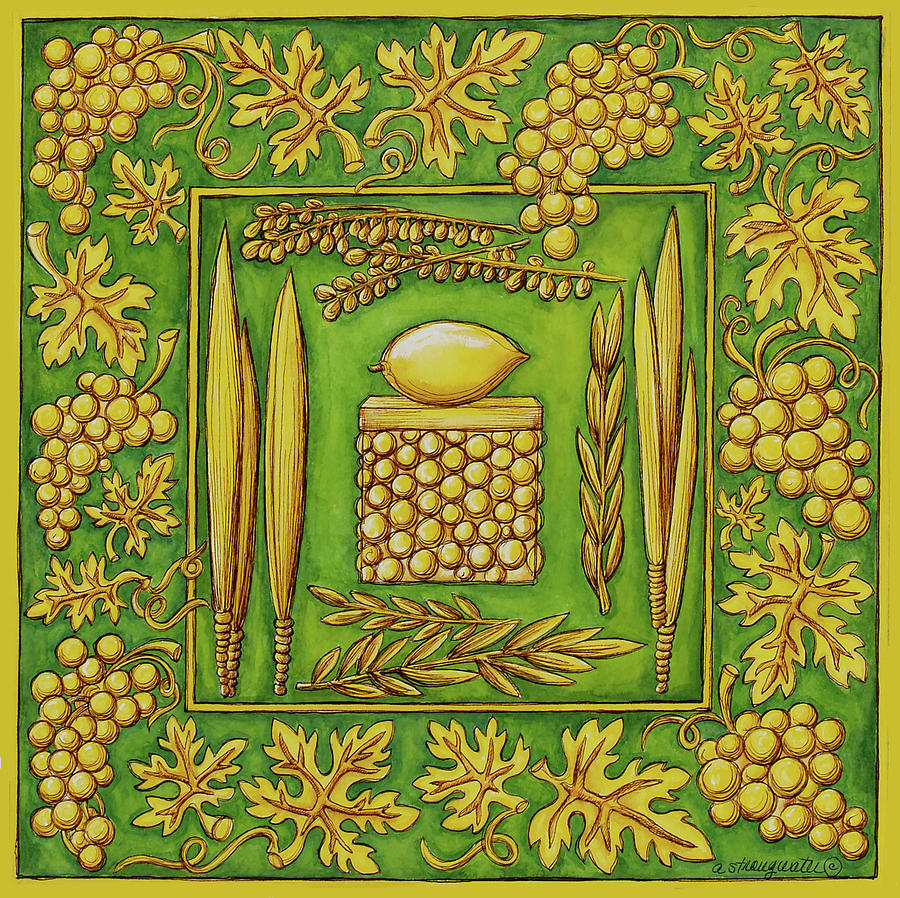Grape Painting - Jewish Year Succoth by Andrea Strongwater