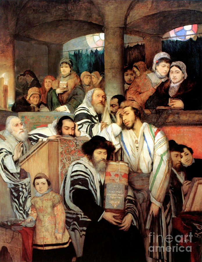 Jews Praying In The Synagogue On Yom Drawing by Heritage Images