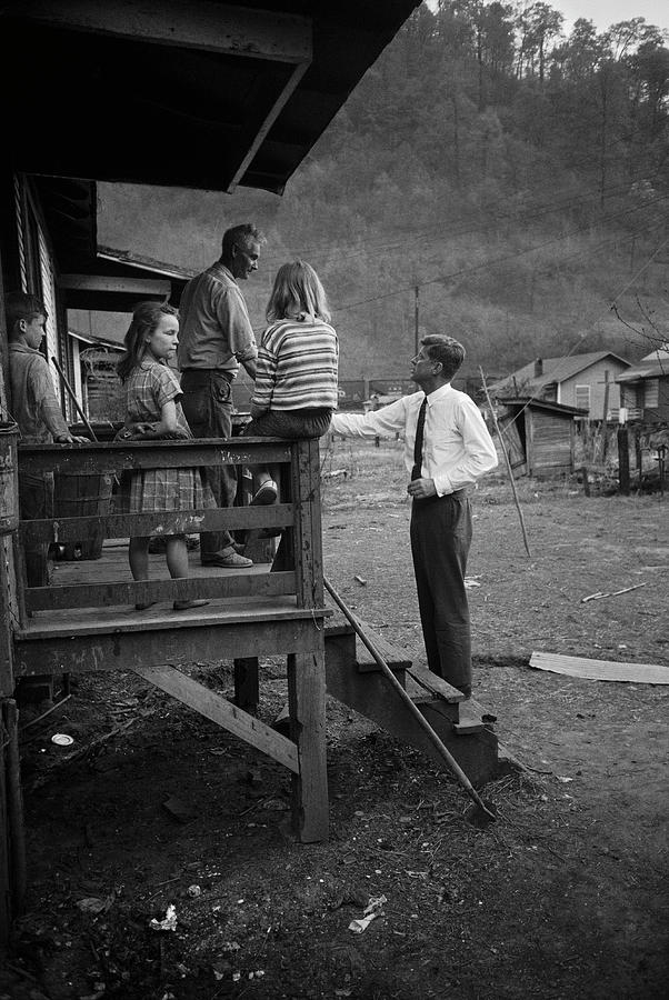 Black And White Photograph - JFK Campaigns In Rural West Virginia by Hank Walker