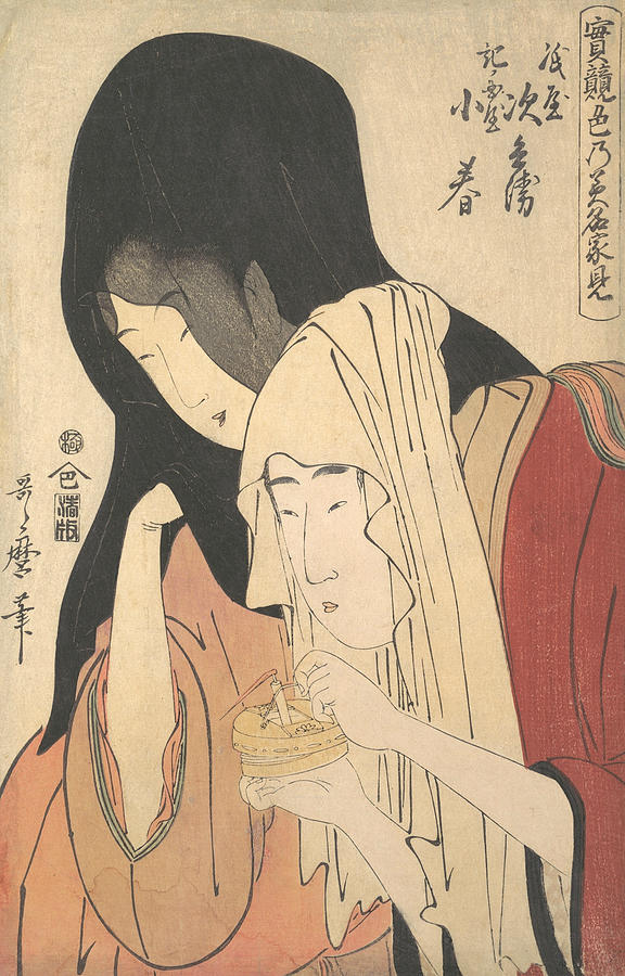 Jihei of Kamiya Eloping with the Geisha Koharu of Kinokuniya Relief by Kitagawa Utamaro