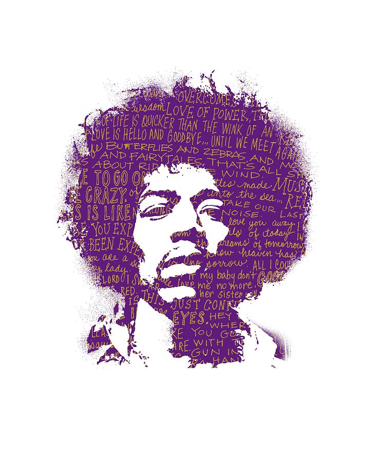 Jimi Hendrix Painting - Jimi Hendrix - gold lyrics by Art Popop