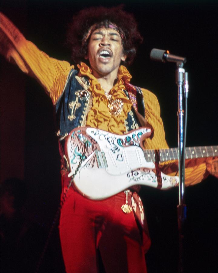 Jimi Hendrix Photograph - Jimi Hendrix Singing On Stage At Monterey International Pop Festival by Globe Photos