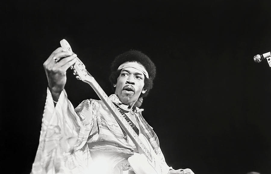 1969 Photograph - Jimi Hendrix Tuning Guitar On Stage by Grant Harper Reid