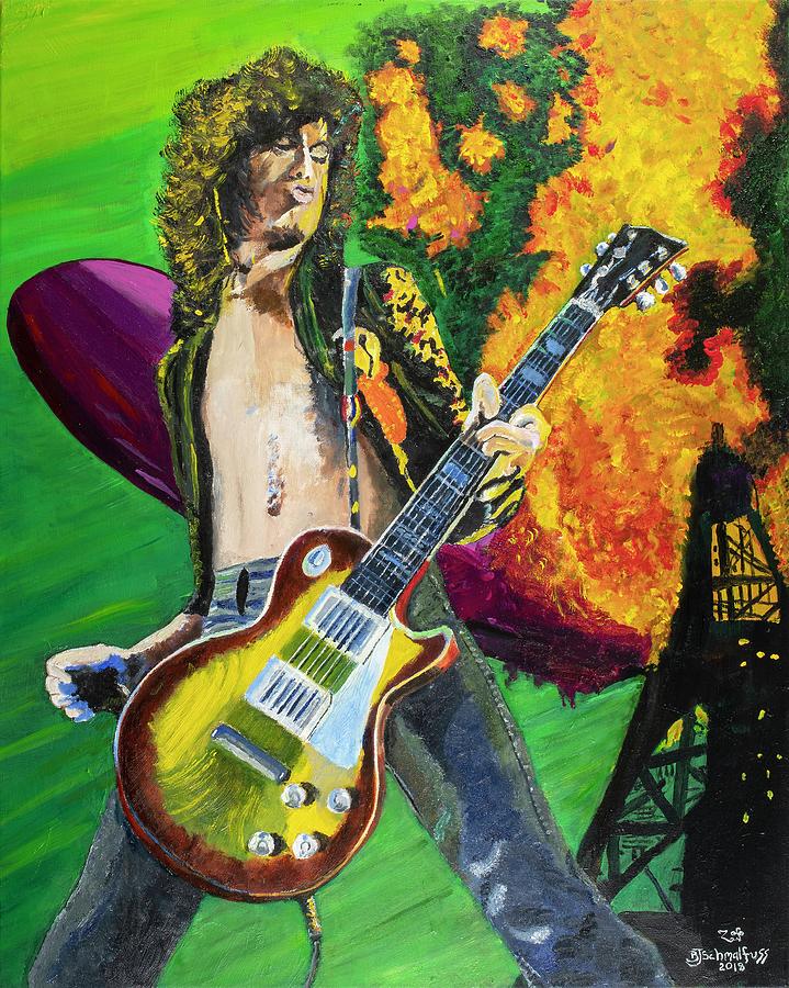 Jimmy Page on Fire Painting by Bruce Schmalfuss