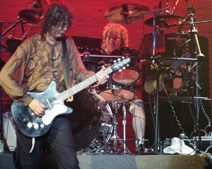 Jimmy Page Playing Guitar In Front Of Drummer Simon Phillips At Arms ...