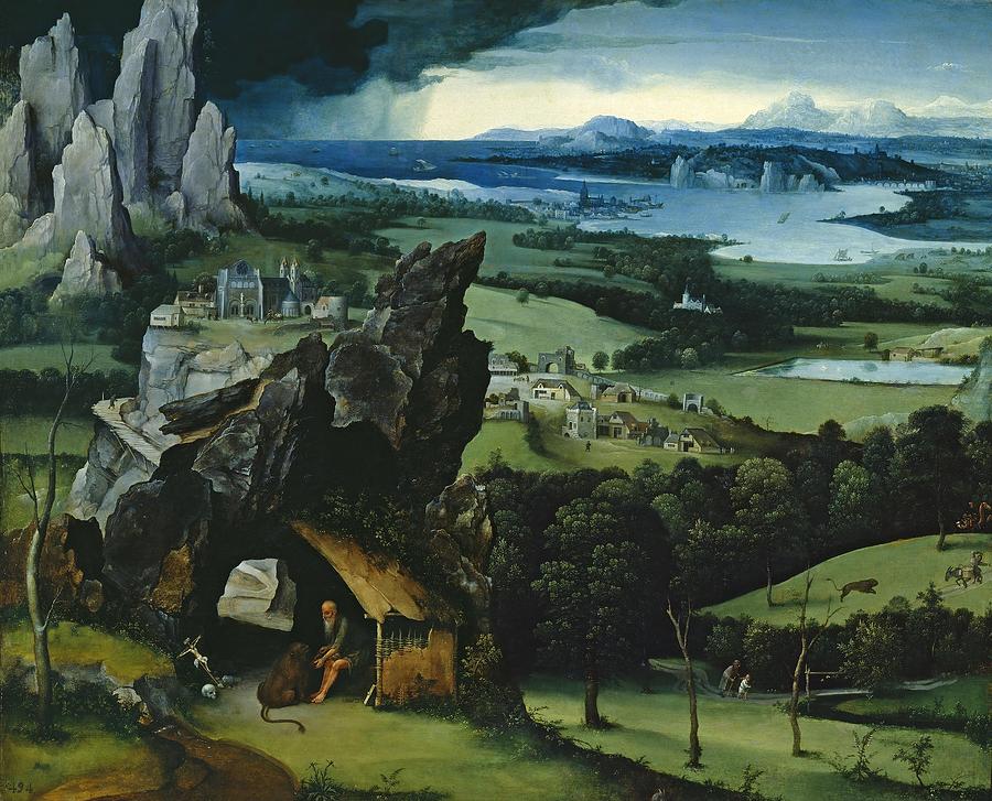 Joachim Patinir / Landscape with Saint Jerome, 1516-1517, Flemish School. Painting by Joachim Patinir -c 1480-1524-