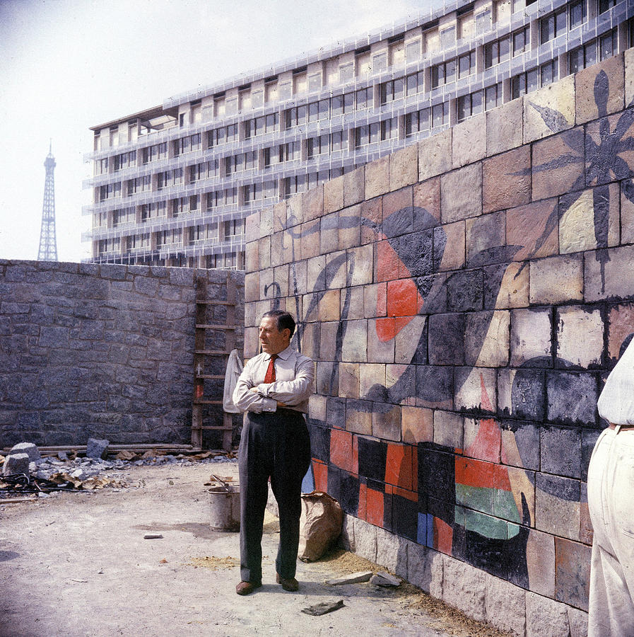 Archival Photograph - Joan Miro With His Mural by Loomis Dean