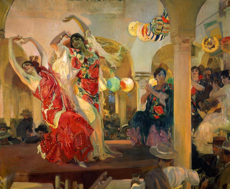 Joaquin Sorolla -1863-1923-. Women dancing flamenco at the cafe Novedades in Seville 1914. Painting by Joaquin Sorolla -1863-1923-
