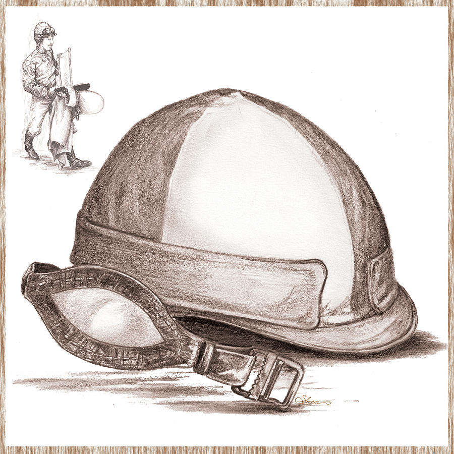 Hat Painting - Jockey Helmet -silks And Jockey by Sher Sester