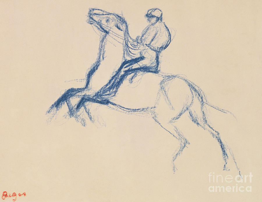 Jockey on Horseback Drawing by Edgar Degas