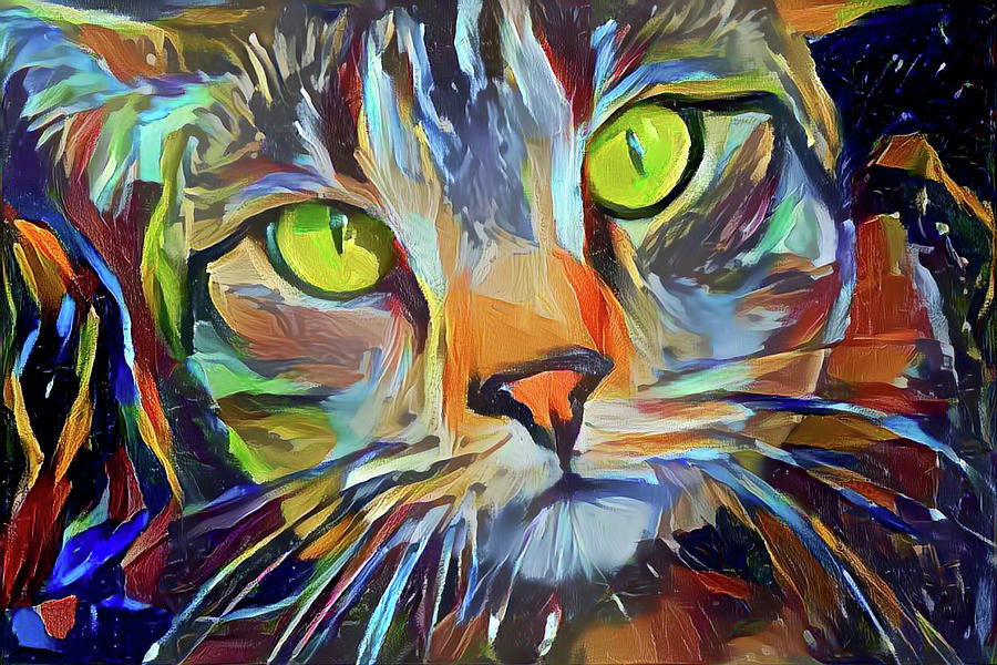 Jocko the Colorful Tabby Cat Digital Art by Peggy Collins