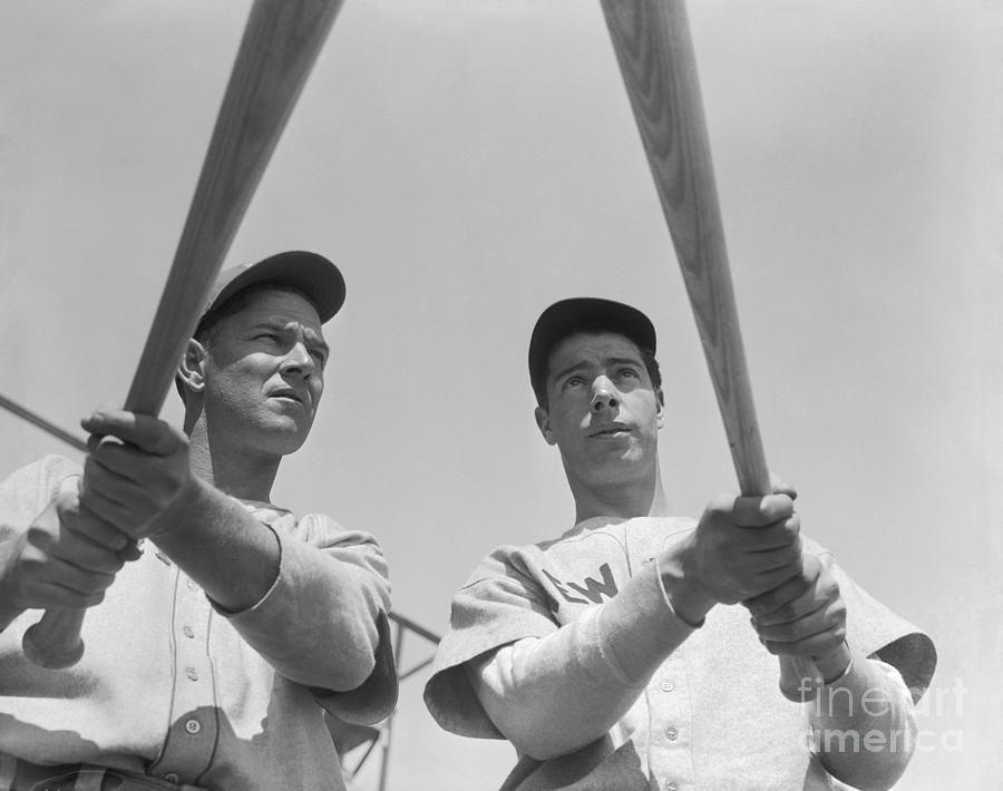 Joe Dimaggio And Mel Ott Holding Bats Photograph by Bettmann