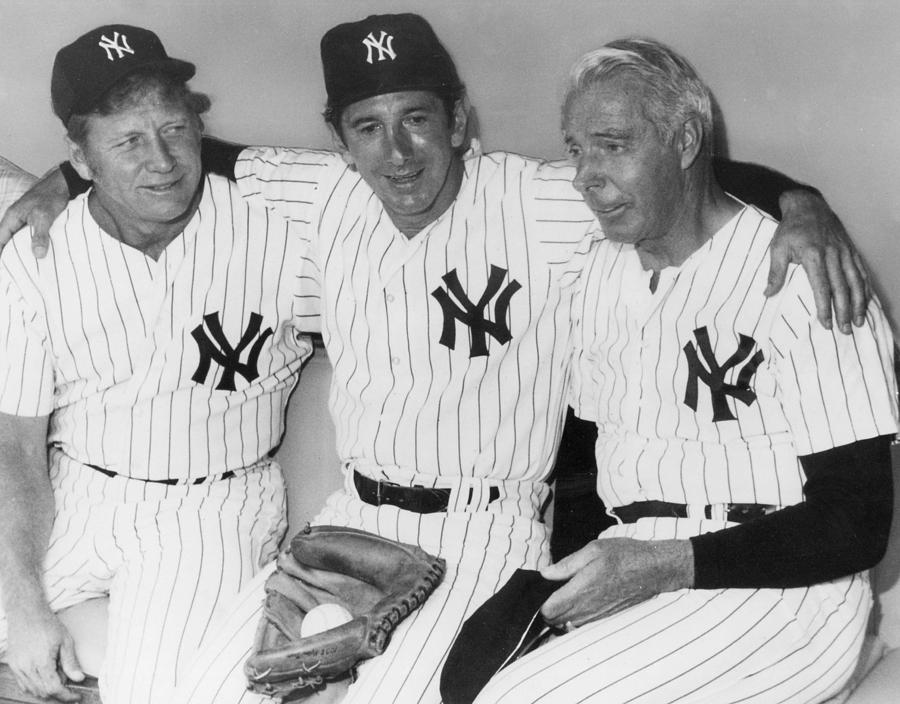 Baseball Photograph - Joe Dimaggio With Mickey Mantle And Billy Martin Vintage by Photo File