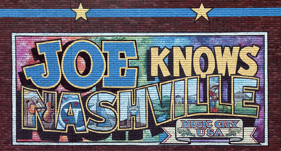 Joe Knows Nashville mural in downtown, Nashville, Tennessee Painting by 