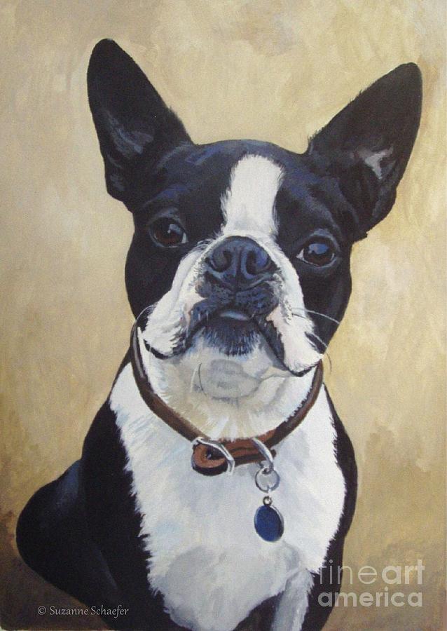 Pet Portrait Painting - Joey the Boston Terrier by Suzanne Schaefer