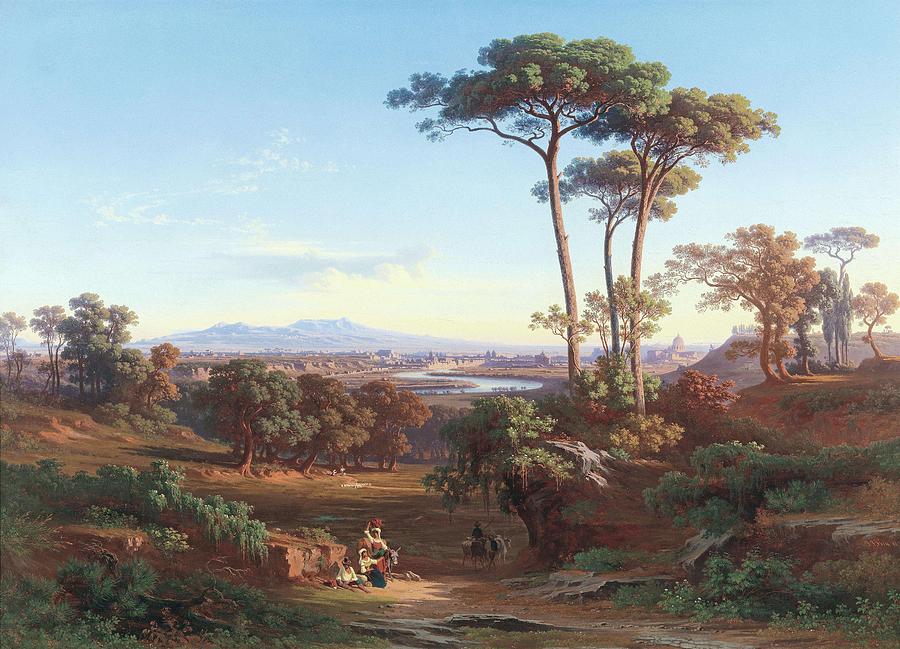 Johann Jakob Frey  private collection. View of Rome as Seen from Monte Mario 1850 Painting by Celestial Images