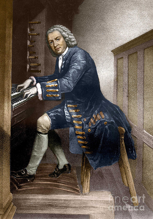 Key Drawing - Johann Sebastian Bach playing the Organ by French School