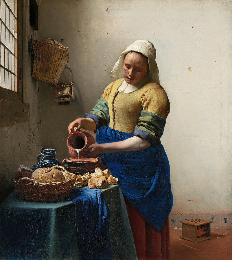 JOHANNES VERMEER Het melkmeisje / The Milkmaid. Date/Period Ca. 1660. Painting. Painting by Johannes Vermeer
