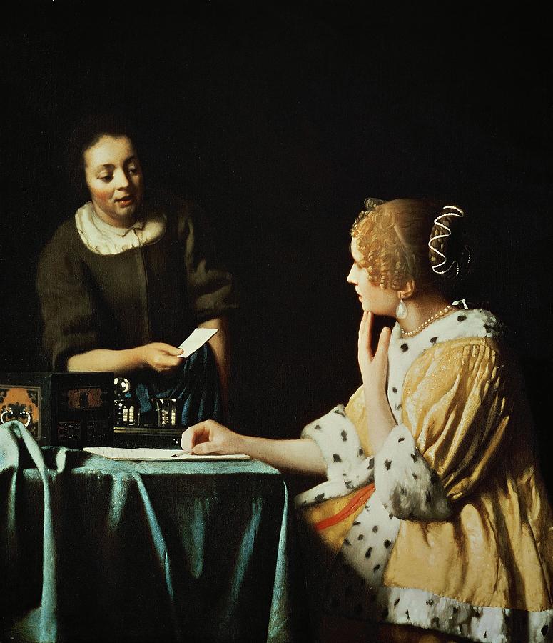 Johannes Vermeer / Lady with Her Maidservant Holding a Letter, 1666. Painting by Jan Vermeer -1632-1675-