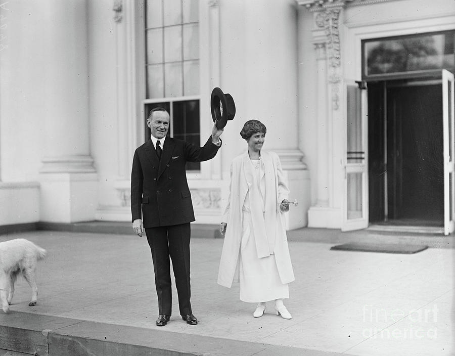 John Calvin Coolidge Jr. And Grace Coolidge Outside White House, Washington, D.c., 1924 Photograph by Harris & Ewing