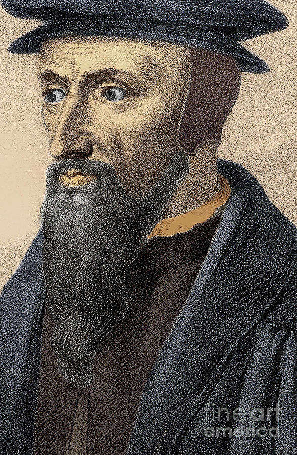Portrait Drawing - John Calvin, detail by French School