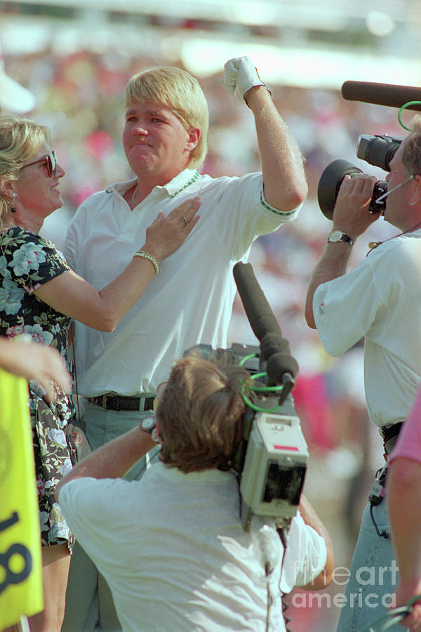 John Daly Celebrating Win With Fiance by Bettmann