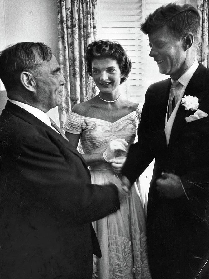 Black And White Photograph - John F. And Jacqueline Kennedy And Joseph W. Martin by Lisa Larsen