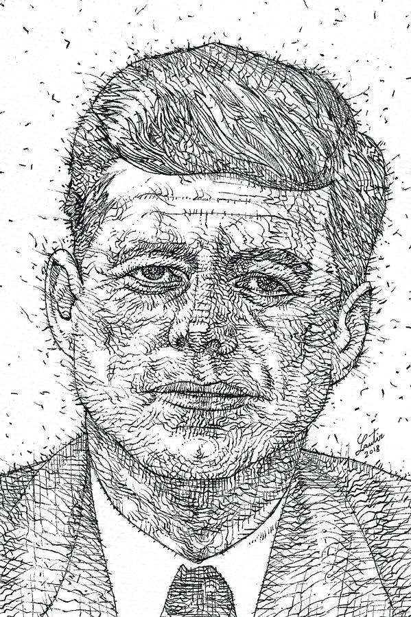 JOHN F. KENNEDY - ink portrait Drawing by Fabrizio Cassetta