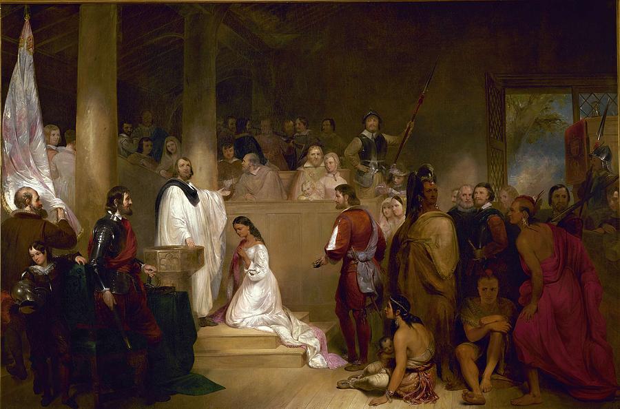 John Gadsby Chapman - Baptism of Pocahontas 1840 Painting by Celestial Images