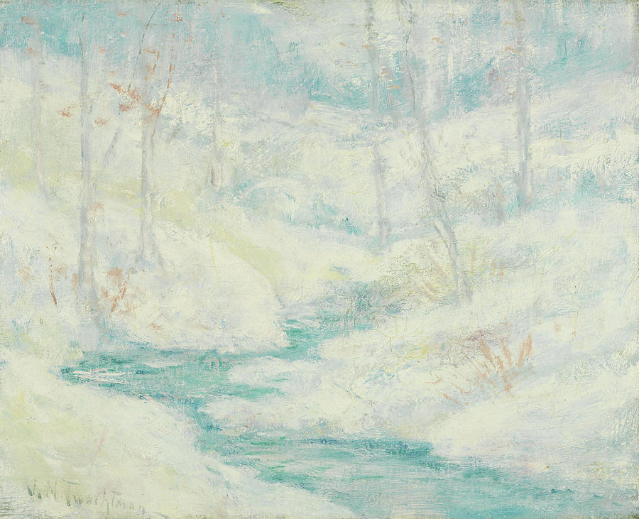 John Henry Twachtman -Cincinnati, 1853-Gloucester, 1902-. Snow Scene -ca. 1890 - 1895-. Oil on ca... Painting by John Henry Twachtman -1853-1902-
