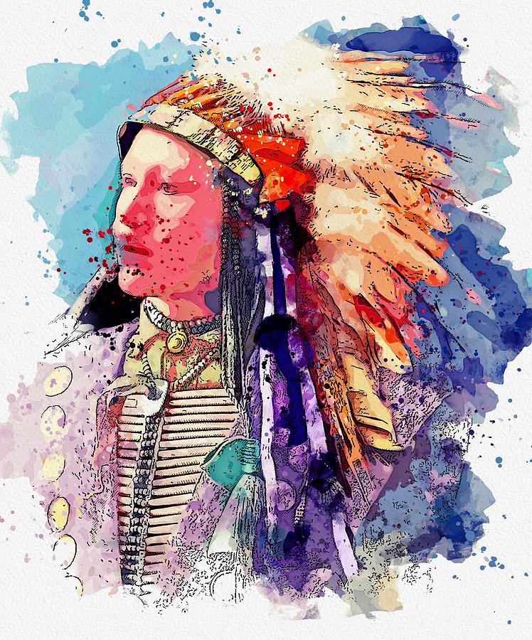 John Hollow Horn Bear, Sioux 1898 watercolor by Ahmet Asar Painting by Celestial Images