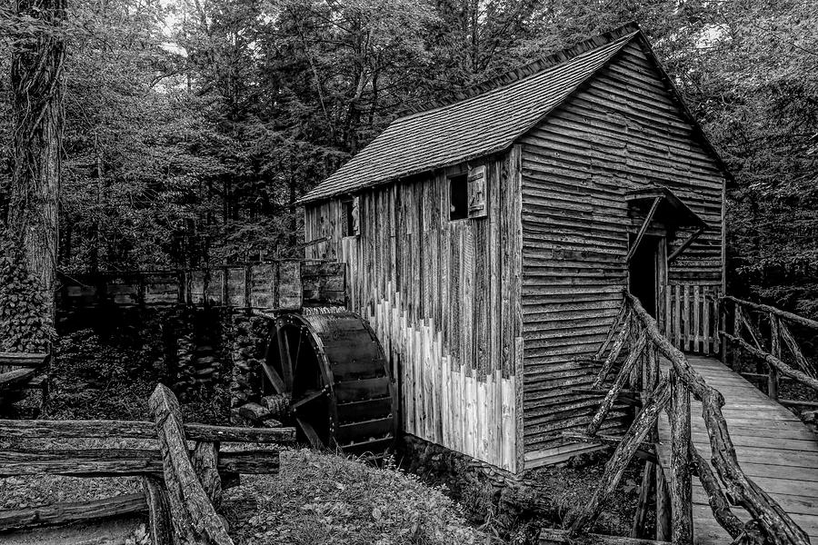 John P. Cable Grist Mill Black and White Photograph by Judy Vincent