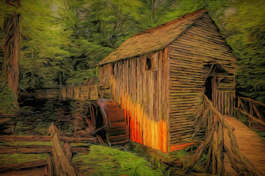 John P. Cable Grist Mill Painted Photograph by Judy Vincent