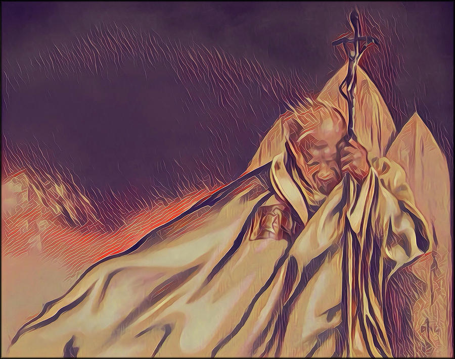 John Paul II in the Wind Digital Art by David Bader