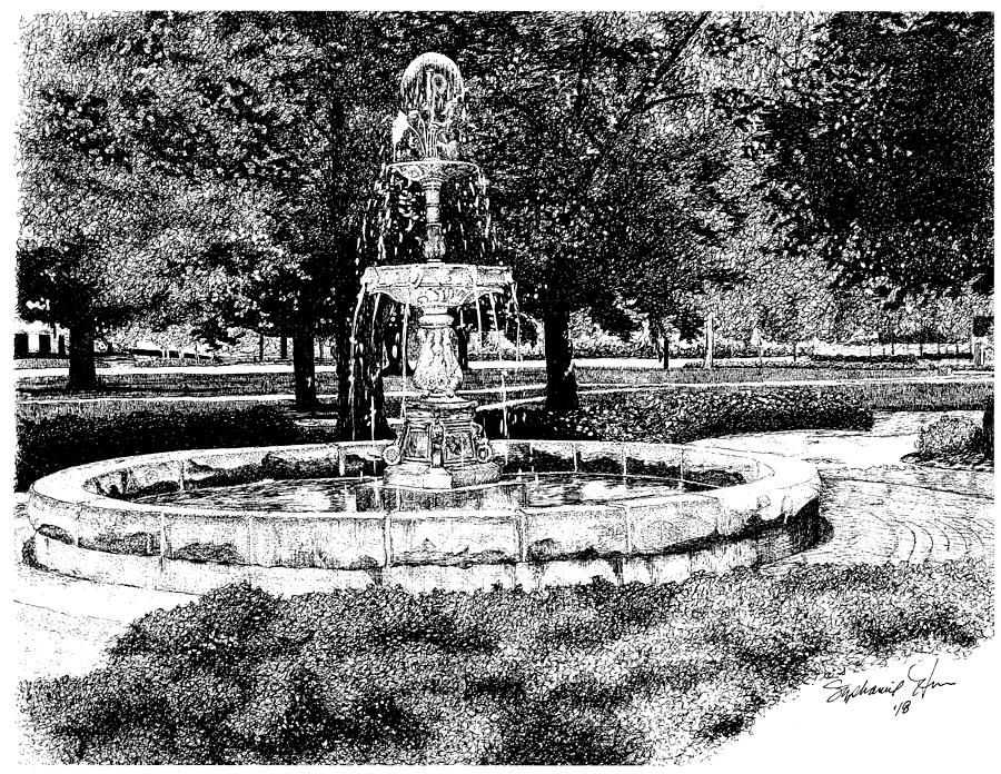 John Purdue Fountain, Purdue University, West Lafayette, Indiana Drawing by Stephanie Huber