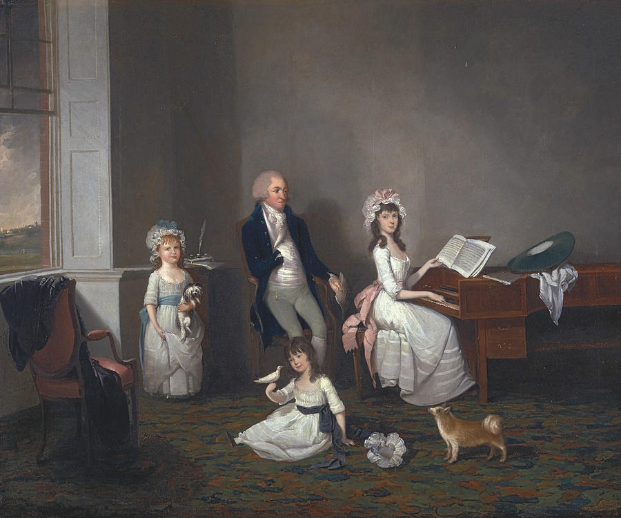 John Richard Comyns of Hylands, Essex, with His Daughters Painting by John Greenwood